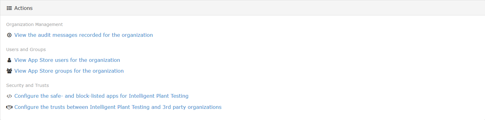 Organization portal actions (administrator view)